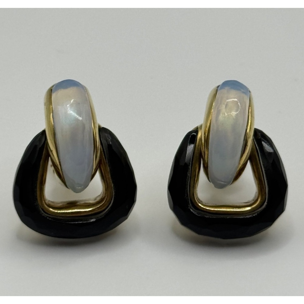 Steve Vaubel Signed Opalescent Multicolor Gold Tone Clip On Doorknocker Earrings